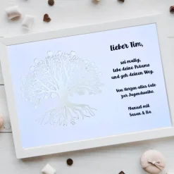 Personalisierbares Geldgeschenk zur Jugendweihe, Konfirmation & Kommunion – Bilderrahmen mit Lebensbaum-Motiv