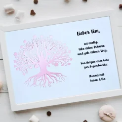 Personalisierbares Geldgeschenk zur Jugendweihe, Konfirmation & Kommunion – Bilderrahmen mit Lebensbaum-Motiv