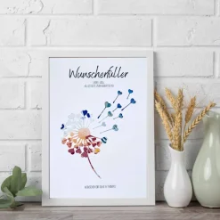 Personalisierbares Geldgeschenk – Wunscherfüller im Bilderrahmen, Pusteblume