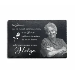 Personalisierte 30 x 20 cm Schiefertafel mit Gravur als Gedenkstein – Gravurschmuck mit Foto und Wunschtext