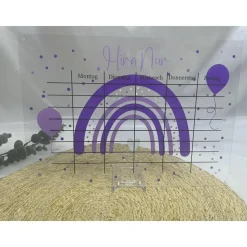 Personalisierte Acryltafel mit Regenbogen – Stundenplan inkl. Stift & Aufsteller