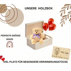 Personalisierte Baby-Erinnerungskiste mit niedlichem Hasenmotiv,  eine perfekte Holzbox als Geschenk, Geburtebur