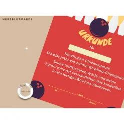 Personalisierte Bowling Urkunde DIN A4 - Perfekt für Bowling-Partys und Geburtstags-Mitgebsel als digitale Datei zu