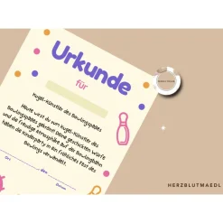 Personalisierte Bowling Urkunde DIN A4 - Perfekt für Bowling-Partys und Geburtstags-Mitgebsel als digitale Datei zum aus
