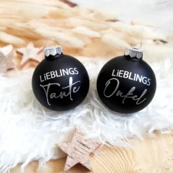 Personalisierte Christbaumkugel / Weihnachtskugel mit Name oder Wunschtext - aus Glas - Ø 6 cm - Geschenkidee