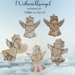 Personalisierte 3D Weihnachtsengel aus Birkenholz zum Hängen mit Namensgravur – 2-3-lagig, ca. 12x11 cm