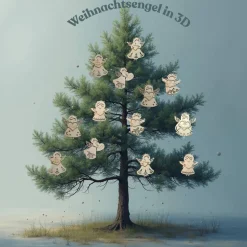 Personalisierte 3D Weihnachtsengel aus Birkenholz zum Hängen mit Namensgravur – 2-3-lagig, ca. 12x11 cm
