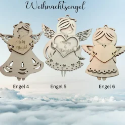 Personalisierte 3D Weihnachtsengel aus Birkenholz zum Hängen mit Namensgravur – 2-3-lagig, ca. 12x11 cm