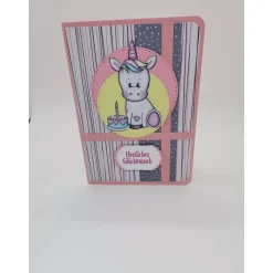 Personalisierte Einhorn Geburtstagskarte handgefertigt rosa für Mädchen mit Kuchen – Wunschalter wählbar