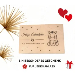 Personalisierte Erinnerungskiste für Babys - Tiergruppe Safari  - Personalisiert mit Name & Datum - Holzbox