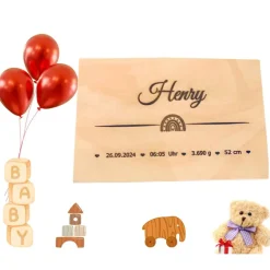 Personalisierte Erinnerungskiste für Babys - Regenbogen - Personalisiert mit Name & Datum - Holzkiste- Box-