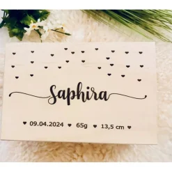Personalisierte Erinnerungskiste für Babys -Personalisiert mit Name & Datum - Holzbox-Geschenk für Geburt