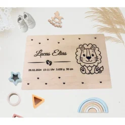 Personalisierte Erinnerungskiste für Babys - Safari-Tiergruppe Löwe - Mit Name und Datum personalisiert