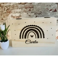 Personalisierte Erinnerungskiste für Babys - Regenbogen  - Personalisiert mit Name & Datum - Holzbox