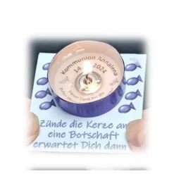 Personalisierte Gastgeschenke Teelicht mit Botschaft zur Kommunion, Konfirmation oder Jugendweihe – Danksagung & Tischdeko
