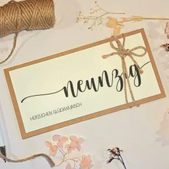 Personalisierte Geldgeschenk Geburtstagskarte zum 90. Geburtstag – Handgemachte Karte mit Umschlag & Geldfach