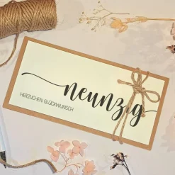 Personalisierte Geldgeschenk Geburtstagskarte zum 90. Geburtstag – Handgemachte Karte mit Umschlag & Geldfach