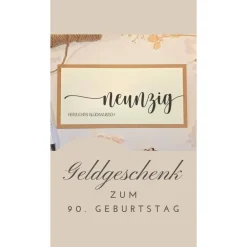 Personalisierte Geldgeschenk Geburtstagskarte zum 90. Geburtstag – Handgemachte Karte mit Umschlag & Geldfach