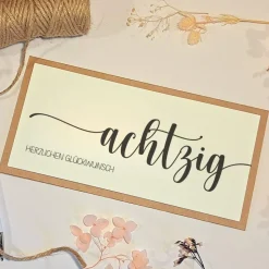 Personalisierte Geldgeschenk-Karte zum 80. Geburtstag – Handgemachte Glückwunschkarte mit Umschlag