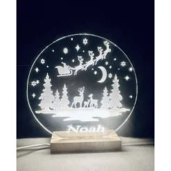 Personalisierte  Geschenk-  Deko Nachtlicht - Weihnachtgeschenk für alle Familien-Weihnachtsmann und fliegende Rentier