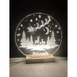 Personalisierte  Geschenk-  Deko Nachtlicht - Weihnachtgeschenk für alle Familien-Weihnachtsmann und fliegende Rentier