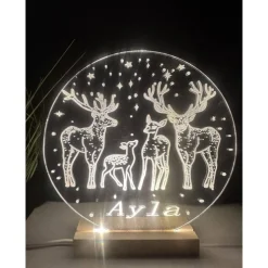 Personalisierte  Geschenk-  Deko Nachtlicht - Weihnachtgeschenk für alle Familien-Rentierfamilie-Schnee- Wald-