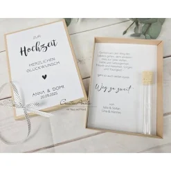 Personalisierte Geschenkbox Zur Hochzeit mit Trockenblumenstrauß - Geldgeschenk - ROSA