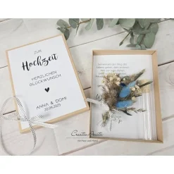 Personalisierte Geschenkbox Zur Hochzeit mit Trockenblumenstrauß - Geldgeschenk - BLAU