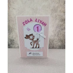 Personalisierte Glückwunschkarte Kindergeburtstag mit Rehlein – Handgemachte Geburtstagskarte für Junge/Mädchen