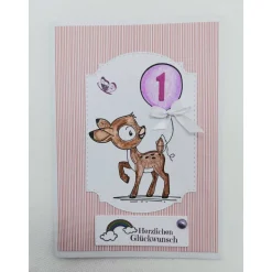 Personalisierte Glückwunschkarte Kindergeburtstag mit Rehlein – Handgemachte Geburtstagskarte für Junge/Mädchen