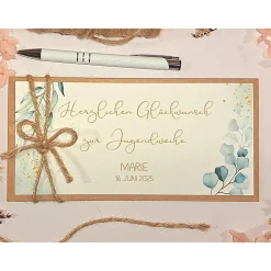 Personalisierte Glückwunschkarte zur Jugendweihe – Stilvolle Geldgeschenk-Karte mit Name & Datum