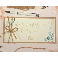 Personalisierte Glückwunschkarte zur Kommunion mit Namen – Handgemachte Geldgeschenk-Karte Erstkommunion