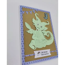 Personalisierte Glückwunschkarte Kindergeburtstag mit süßem Drachen – Handgemacht in 2 verschieden Farbvarianten