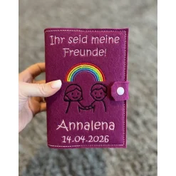 Personalisierte Gotteslobhülle aus Filz – Ihr seid meine Freunde 2026 - mit Name und Datum