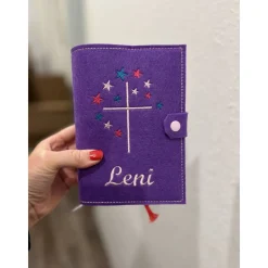 Personalisierte  Gotteslobhülle aus Filz mit Sternchen und Kreuz – hochwertig bestickt – wähle dein Design