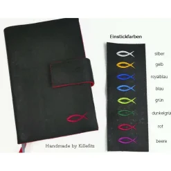 Personalisierte Gotteslobhülle & Bibelhülle aus schwarzem Kork – Geschenk zur Kommunion, Konfirmation & Firmung