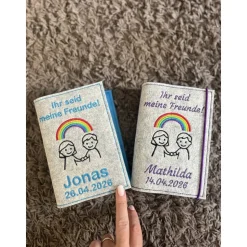 Personalisierte Gotteslobhülle aus Filz – Ihr seid meine Freunde 2026 - mit Name und Datum