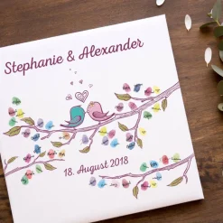 Personalisierte Hochzeit Gästebuch Leinwand 50x50 cm – Fingerabdruck Wedding Tree – Individuelles Geschenk zur Hochzeit