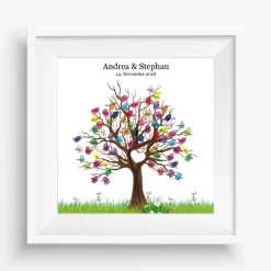 Personalisierte Hochzeit Fingerabdruck Leinwand – Gästebuch Baum 50x50 cm – Traumhaftes Geschenk zur Trauung