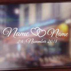 Personalisierte Hochzeitsaufkleber mit Namen – Liebevolle Sticker für Hochzeitsdeko – 60 cm, 16 Farben, wetterfest & abl