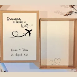 Personalisierte Hochzeitsbox als Geldgeschenk – Flitterwochen Geschenkidee „Gemeinsam bis ans Ende der Welt“