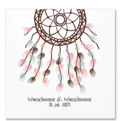 Personalisierte Hochzeitsgästebuch Leinwand – Wedding Tree Fingerabdruck mit Herzen & Namen – Geschenk Brautpaar 50x50 c