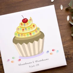 Personalisierte Hochzeitsgästebuch Leinwand – Wedding Tree Fingerabdruck mit Herzen & Namen – Geschenk Brautpaar 50x50 c