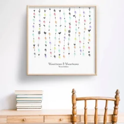 Personalisierte Hochzeitsgästebuch Leinwand – Wedding Tree Fingerabdruck mit Herzen & Namen – Geschenk Brautpaar 50x50 c