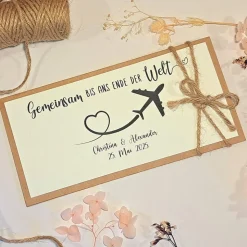 Personalisierte Hochzeitskarte Reise – Geldgeschenk & Gutschein Verpackung, minimalistisch, Kraftkarton