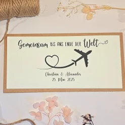 Personalisierte Hochzeitskarte Reise – Geldgeschenk & Gutschein Verpackung, minimalistisch, Kraftkarton