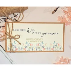 Personalisierte Hochzeitskarte Sommerhochzeit – Florales Design mit Geldfach & Spruch