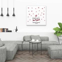 Personalisierte Hochzeitsgästebuch Leinwand – Wedding Tree Fingerabdruck mit Herzen & Namen – Geschenk Brautpaar 50x50 c