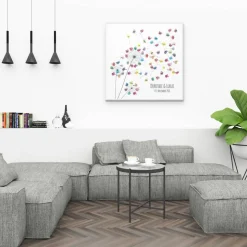 Personalisierte Hochzeitsgästebuch Leinwand – Wedding Tree Fingerabdruck mit Herzen & Namen – Geschenk Brautpaar 50x50 c