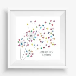Personalisierte Hochzeitsgästebuch Leinwand – Wedding Tree Fingerabdruck mit Herzen & Namen – Geschenk Brautpaar 50x50 c